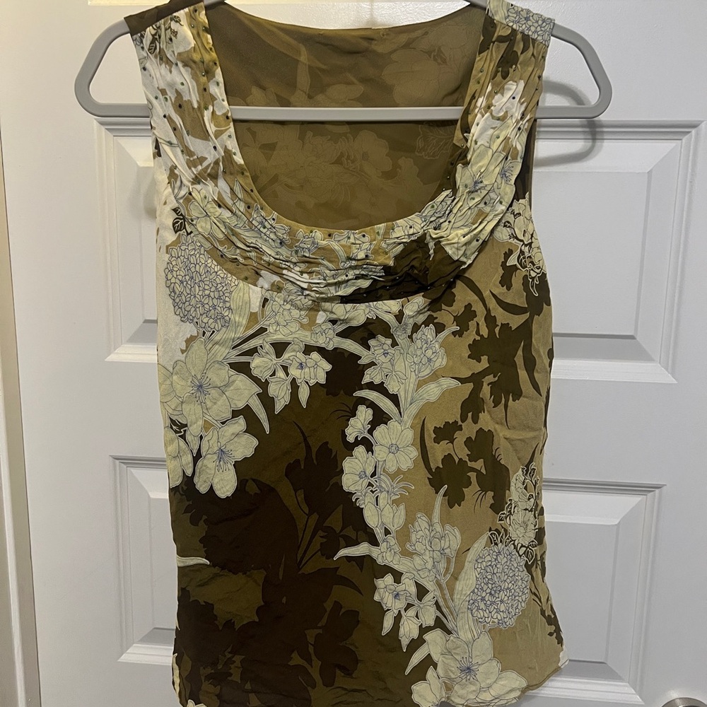 Floral Sleeveless Top - Brown and Cream/Green - Picture 3 of 3